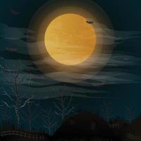 halloween luna piena nel cielo scuro pipistrelli volanti vettore