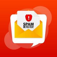 rosso spam rilevato icona. phishing truffa. pirateria concetto. informatica sicurezza concetto. mettere in guardia Messaggio vettore