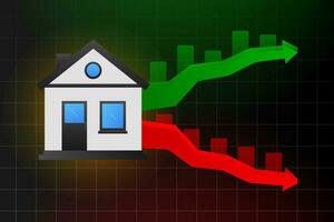 crescente Casa prezzi. crescente alloggiamento mercato. casa valore. vettore illustrazione.