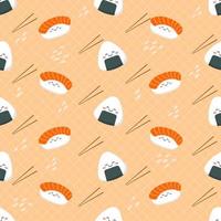 simpatico cartone animato sushi seamless pattern vettore