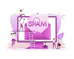 spamming cassetta postale concetto. piatto stile personaggi. e-mail scatola hacking, spam avvertimento. vettore