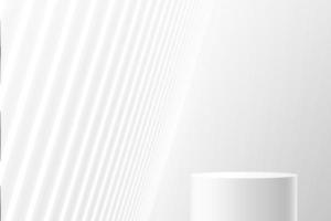 piedistallo cilindrico realistico bianco o podio con luce al neon prospettica. vettore stanza studio astratto con piattaforma geometrica 3d. scena futuristica di fantascienza per vetrina di prodotti, display promozionale.