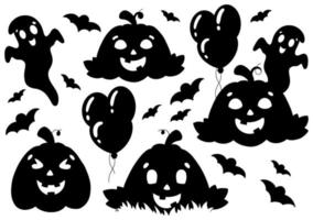 set di elementi per zucche di halloween, fantasmi, pipistrelli. sagoma nera. elemento di design. illustrazione vettoriale isolato su sfondo bianco. tema di Halloween.
