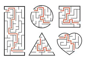 una serie di labirinti. gioco per bambini. puzzle per bambini. enigma del labirinto. trovare la strada giusta. illustrazione vettoriale. vettore