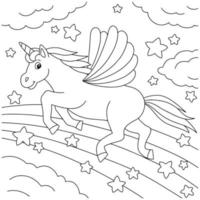 simpatico unicorno con le ali. cavallo magico fata. pagina del libro da colorare per bambini. personaggio in stile cartone animato. illustrazione vettoriale isolato su sfondo bianco.