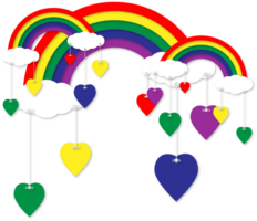 arcobaleno con colorato sospeso cuore vettore