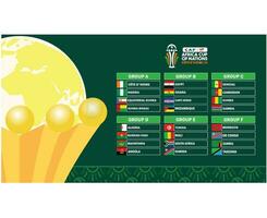 può avorio costa tazza 2023 gruppi bandiere paesi con trofeo africano tazza di nazioni calcio design vettore