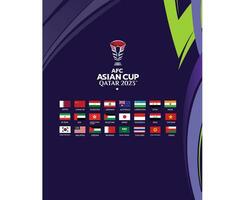 afc asiatico tazza Qatar 2023 bandiere Asia calcio design vettore