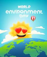 banner verticale di vettore di giornata mondiale dell'ambiente con fumetto sun