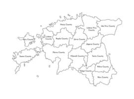 vettore isolato illustrazione di semplificato amministrativo carta geografica di Estonia. frontiere e nomi di il regioni. nero linea sagome.
