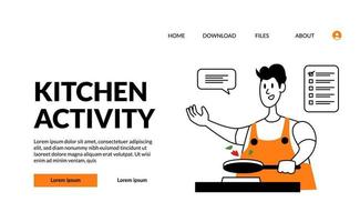 illustrazione moderna del profilo piatto per l'attività in cucina per il modello della pagina di destinazione vettore