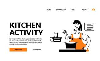 illustrazione moderna del profilo piatto per l'attività in cucina per il modello della pagina di destinazione vettore