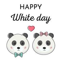 carino coppia di panda, romantico animali. panda nel kawaii stile. contento bianca giorno concetto, io amore voi carta. Stampa per carte, manifesti, invito. vettore