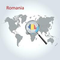 ingrandita carta geografica Romania con il bandiera di Romania allargamento di mappe, vettore arte