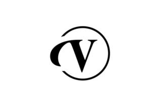 v alfabeto lettera logo icona in un semplice colore bianco e nero. design elegante e creativo del cerchio per affari e società vettore