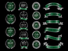 argento verde lusso premio qualità etichetta badge su nero sfondo vettore