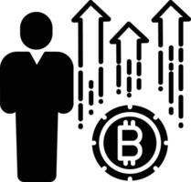 aumentare bitcoin utente solido e glifo vettore illustrazione