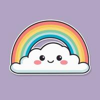 kawaii arcobaleno nube cartone animato etichetta design vettore