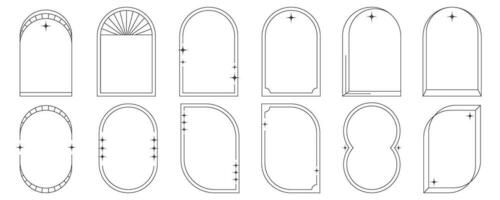 estetico montatura e forme con stelle. minimo y2k schema grafico design con brilla. astratto archi frontiere. di moda boho geometrico modelli impostare. vettore illustrazione.