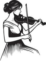 donna giocare violino linea disegno. vettore