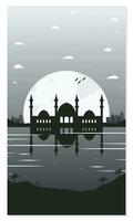 moschea silhouette sfondi con urbano edifici e pieno Luna nel il sfondo vettore