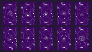 tarocco carta impostato con mistico occhio piramide e celeste confine. boho esoterico tarocco carta con occhio e telaio. vettore illustrazione. sacro geometria celeste triangolo