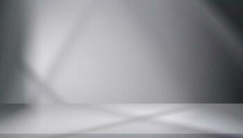 grigio sfondo studio parete camera con leggero e finestra ombra per Prodotto presentazione.vettore 3d fondale vuoto neon camera sfondo con luce del sole effetto eccessivamente su pavimento, modello per Schermo Prodotto vettore