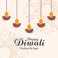 felice diwali design piatto con illustrazione vettoriale diya decorativo