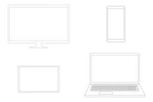 set di icone. monitor del computer, laptop, tablet, smartphone. modello di modello. illustrazione vettoriale d'archivio.