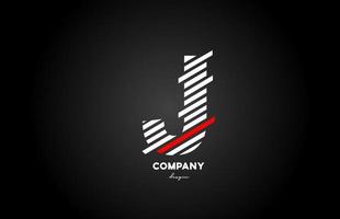 nero bianco rosso j alfabeto lettera logo design icona per azienda e business vettore