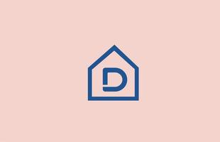 icona del logo della lettera dell'alfabeto rosa blu d per società e affari con design della casa vettore