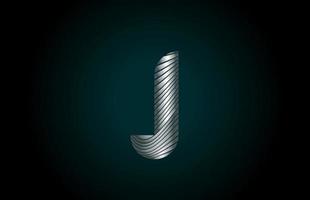 j icona del logo della lettera dell'alfabeto grigio argento per l'azienda. design della linea metallica per l'identità aziendale vettore