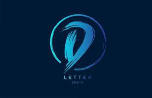 Mano blu pennello grunge lettera d logo icona con cerchio. design dell'alfabeto per un design aziendale vettore