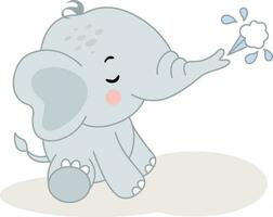 carino bambino elefante spruzzatura acqua con tronco vettore