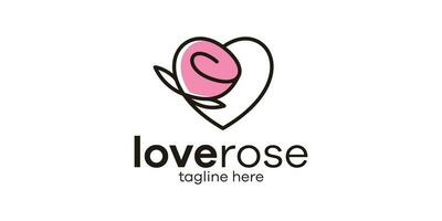 logo design combinando amore forma con Rose, minimalista linea logo design. vettore