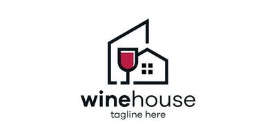 logo design combinando il forma di un' edificio con un' vino bottiglia, minimalista logo design. vettore