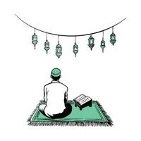 I musulmani preghiere nel Ramadan kareem mese. mano disegnato. vettore illustrazione.