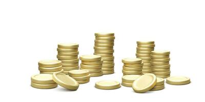 oro moneta pila. 3d mucchio di monete ricchezza concetto. attività commerciale e investimento. vettore illustrazione isolato su bianca sfondo