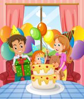 Festa di compleanno con famiglia e torta vettore