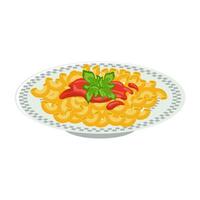 un' piatto di pasta. pasta con pomodoro salsa e erbe aromatiche. italiano cucina. cibo illustrazione, vettore