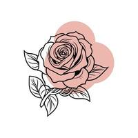 minimalista mano disegnato disegno, decorativo bellissimo rosa e foglia, botanico floreale elemento vettore