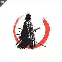 samurai. Giappone guerriero con katana manto erboso. vettore