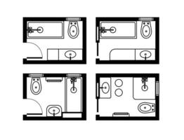 architettonico piani per bagni, studi e case. interno pavimento Piano e design elementi per gabinetto, lavello, vasca da bagno e doccia vettore