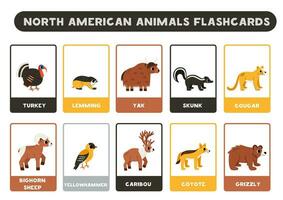 carino nord americano animali con nomi. flashcard per apprendimento inglese. vettore