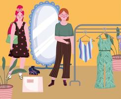 donne che fanno shopping in boutique vettore