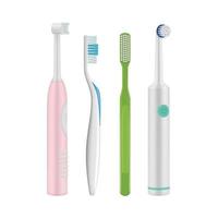 spazzolini da denti realistici igiene quotidiana mattutina pulizia della bocca articoli per i denti promo primo piano pennello vettore
