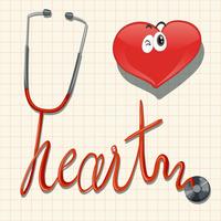 Stetoscopio e cuore su carta millimetrata vettore