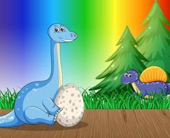 dinosauro cartone animato su sfondo sfumato arcobaleno vettore