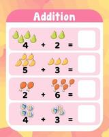 modello di foglio di lavoro per l'aggiunta prescolare vettore