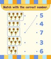 contare e abbinare i numeri modello di foglio di lavoro matematico vettore
